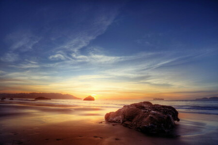 strand, kyst, sten, Havet