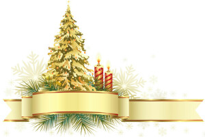 balls, candles, holiday, postcard, snowflake, tree, Vector