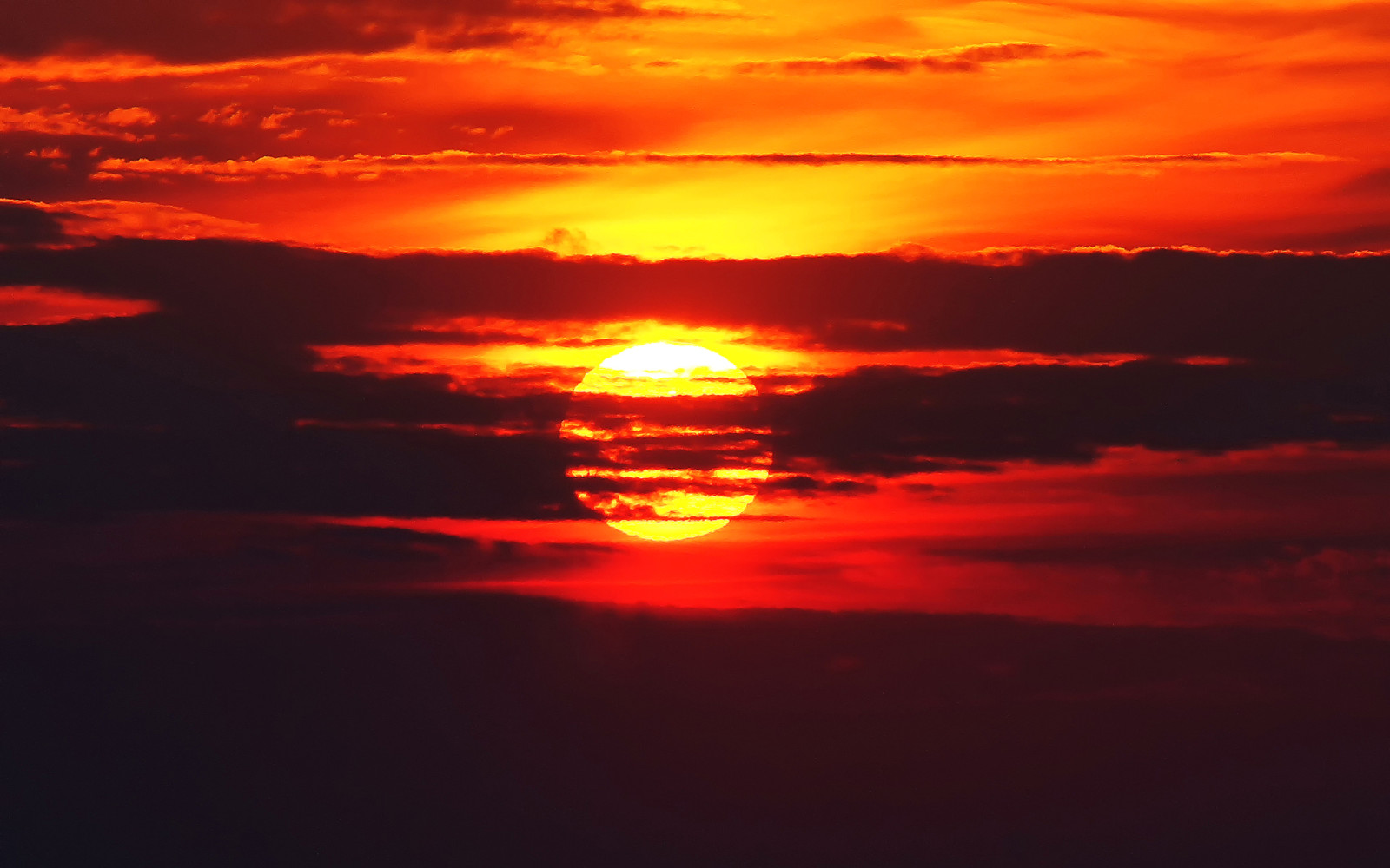 puesta de sol, nubes, resplandor, el sol