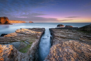 la nature, rasvet, rochers, mer, rive, des pierres