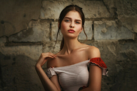 beautiful, bra, brunette, clearance, curls, delicious, dress, earrings