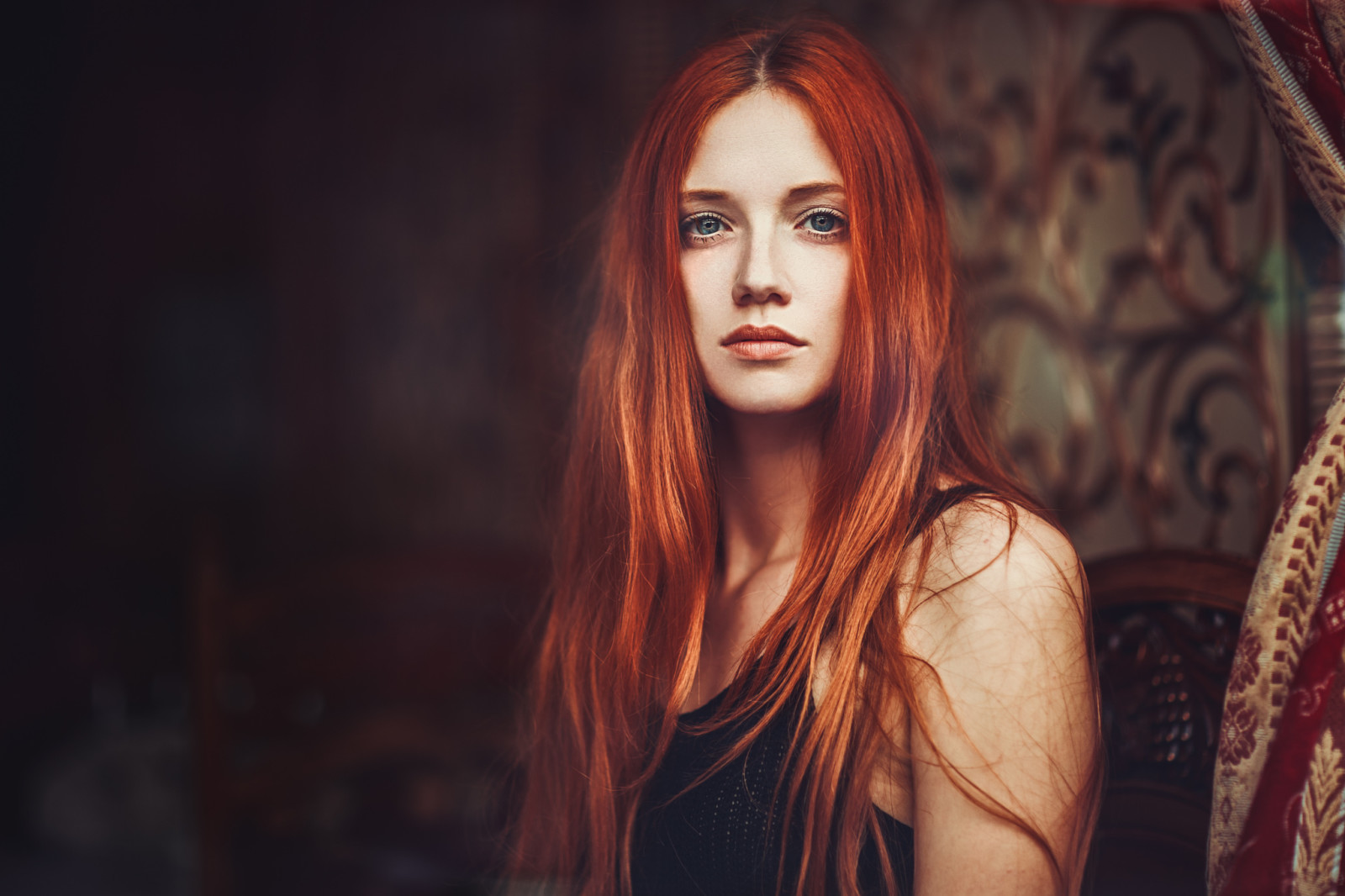 BEAUTY, red, eyes, hair, lips, view, Wore, Great