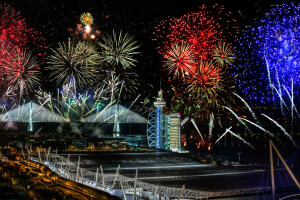 pont Vasco da Gama, feux d'artifice, Lisbonne, Nouvel An, le Portugal, saluer