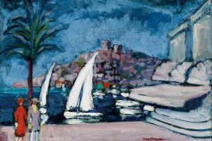 łodzie, Cannes, brezentowy, Kees van Dongen, olej, para, Palma