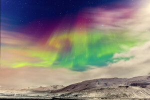 Wolken, Farbe, Berge, Nordlichter, Norwegen, Sterne, der Himmel, Winter