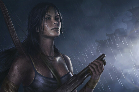 BELLEZZA, ragazza, fucile da caccia, Tomb Raider