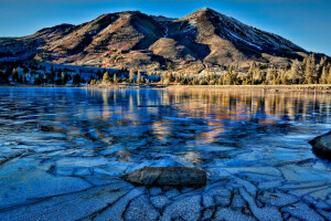 lake, mountains, stone, the sky, trees