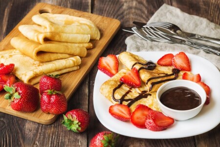 Gâteaux, Chocolat, dessert, Crêpes, fraise