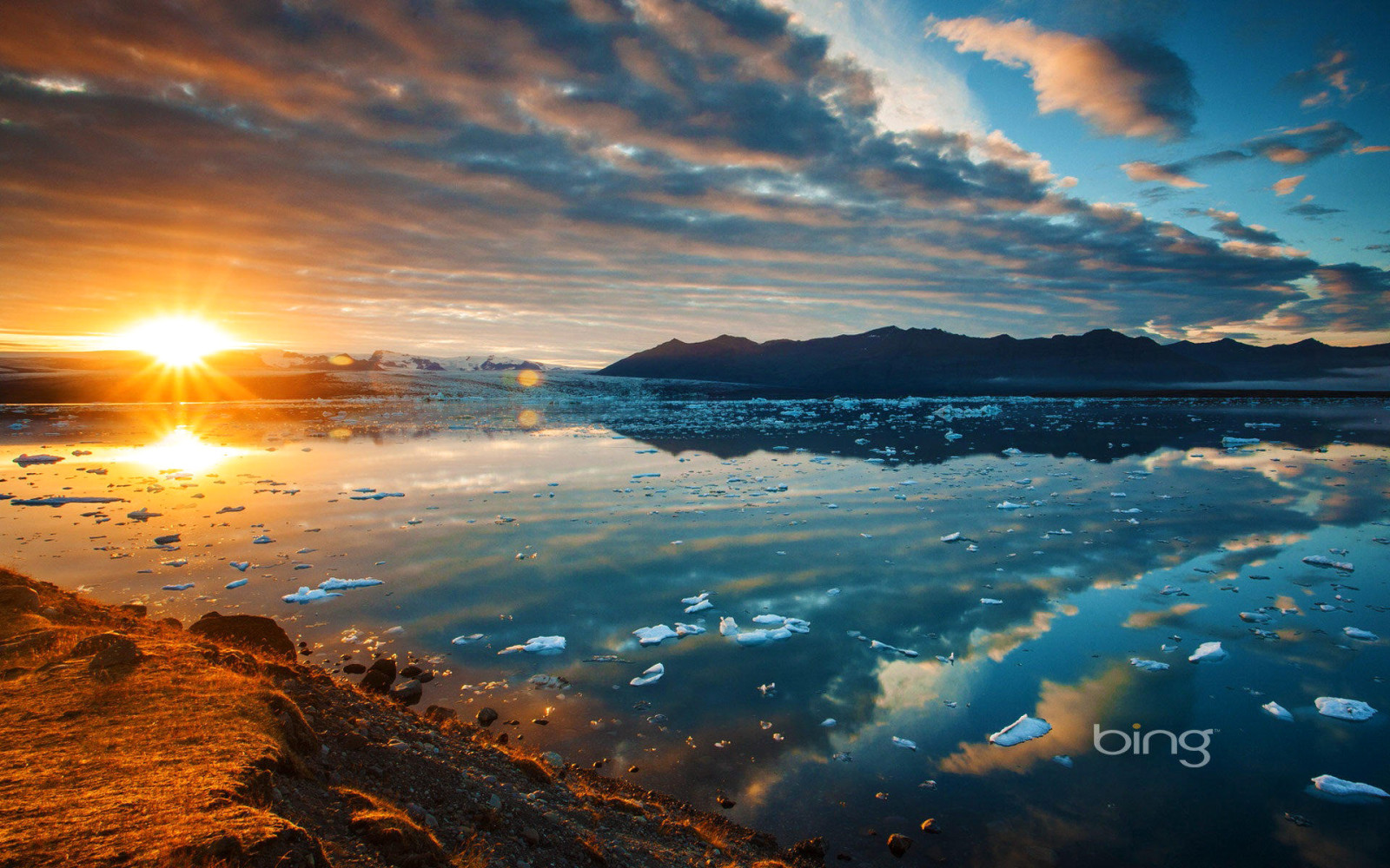 Le ciel, Lac, le coucher du soleil, des nuages, montagnes