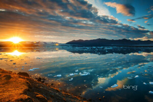 clouds, lake, mountains, sunset, the sky