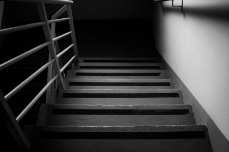 en blanco y negro, escalera, etapa