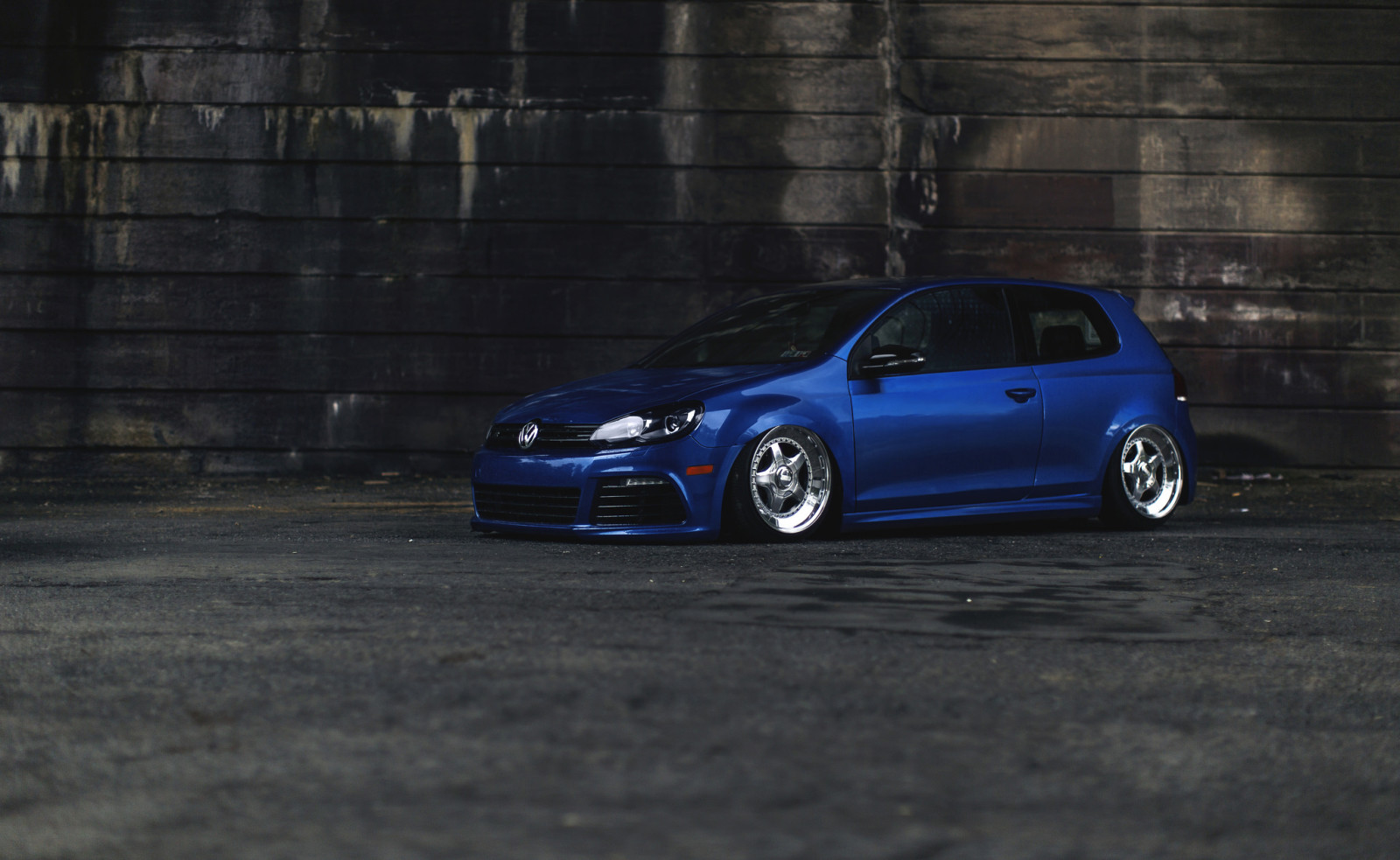 blu, auto, Stance, Volkswagen, messa a punto, Golf R, MK6