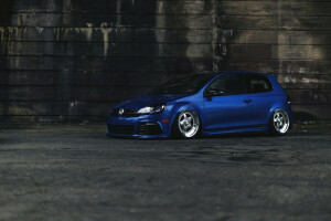 blu, auto, Golf R, MK6, Stance, messa a punto, Volkswagen