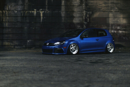 bleu, voiture, Golf R, MK6, Position, réglage, Volkswagen