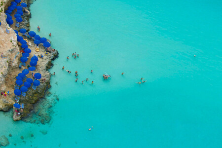 blue lagoon, Comino, Malta, rock, sea, umbrella