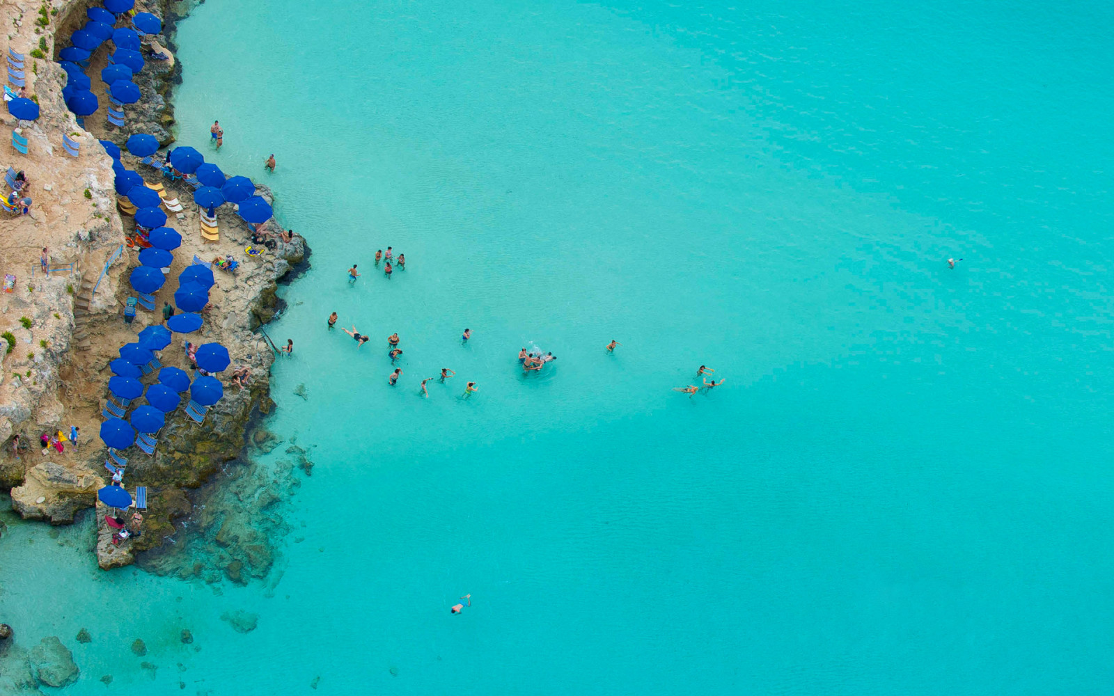 mer, parapluie, Roche, Malte, lagon bleu, Comino