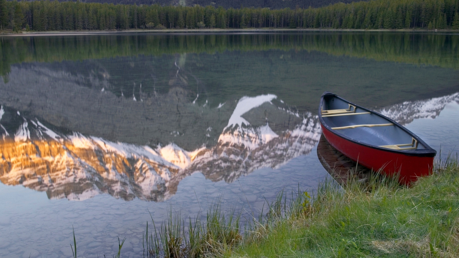 innsjø, refleksjon, Canada, Alberta, fjellene, båt, Banff nasjonalpark