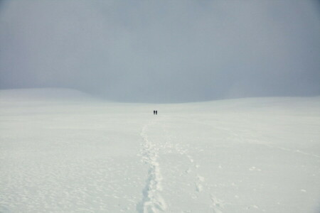 champ, gens, neige