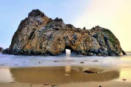 arco, spiaggia, Big Sur, California, Pfeiffer Beach, roccia, L'oceano, USА