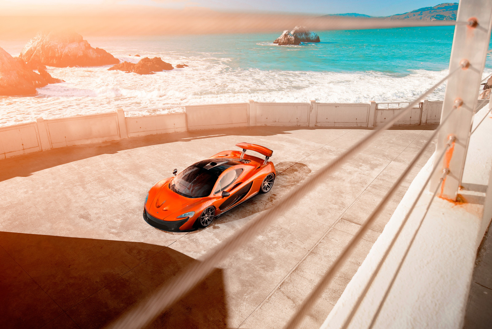 BEAUTY, supercar, sea, car, McLaren, orange, Front