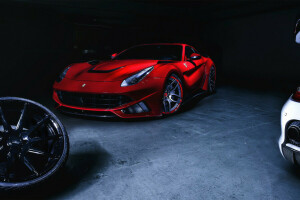 Berlinetta, темно, f12, феррари, Фронт, Новитек Россо, красный, суперкар