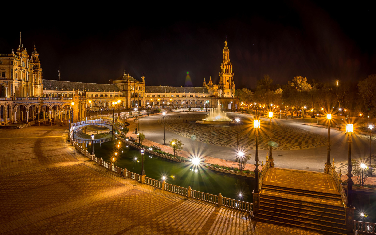 luzes, noite, Espanha, Sevilha, Espana