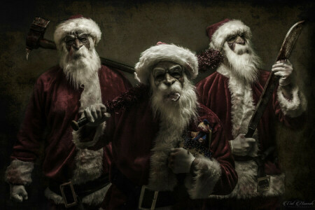 Axe, bit, machete, mask, Santa Claus