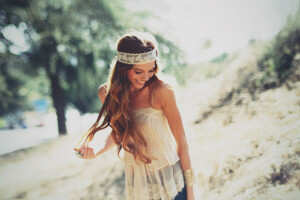 BELEZA, bokeh, cabelo, Alegria, sorridente