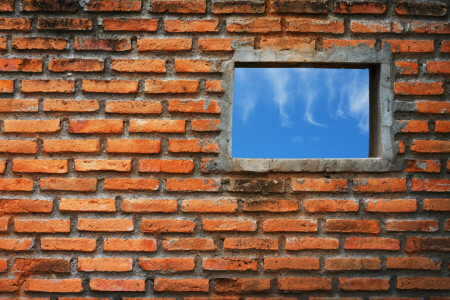 ladrillos, pared, ventana