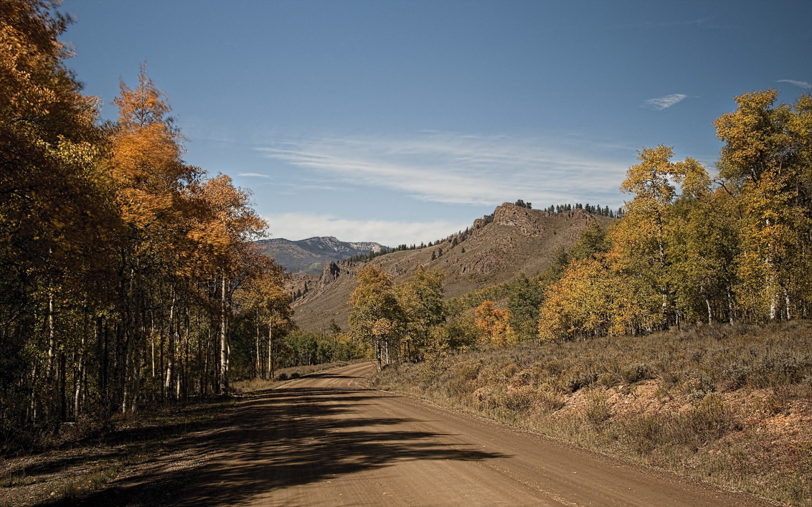 landscape, road, mountains