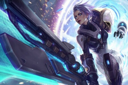 girl, League of Legends, look, weapons