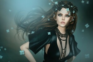 Elfe, fleurs, fille, Collier, couronne