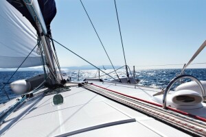 boat, bokeh, calm, clouds, deck, Freedom, horizon, marine