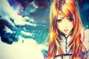 anime, Művészet, Fehérítő, felhők, lány, helenes, Inoue Orihime, csillagok