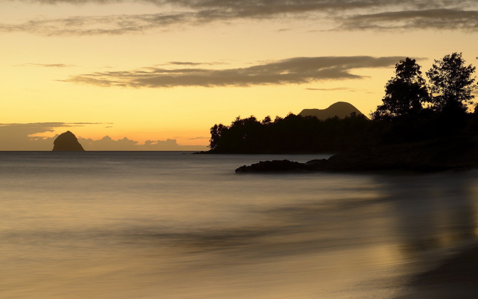 puesta de sol, paisaje, mar, Marin, Martinica, Ste.-Luce