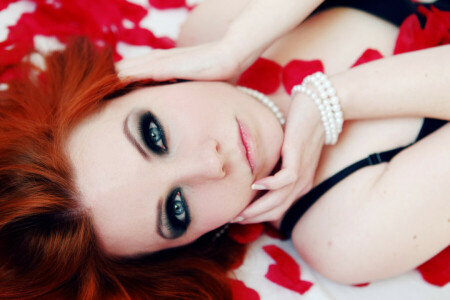 face, girl, hair, hands, lips, look, makeup, red