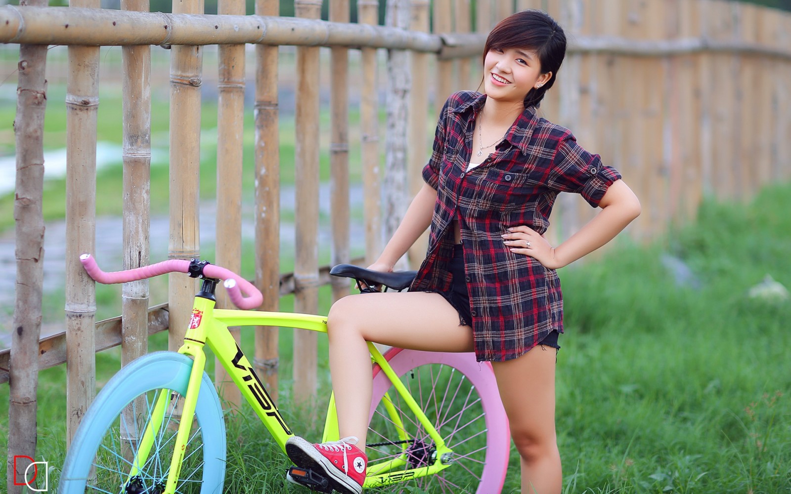 summer, girl, smile, bike, asian