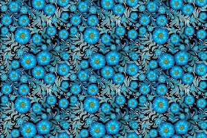 blauw, bloemen, patroon