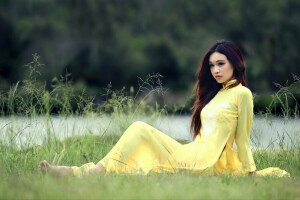 field, girl, summer