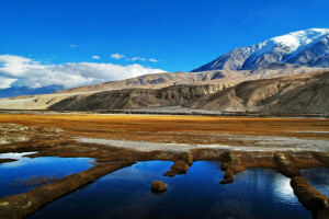 nuvole, lago, montagne, Pamir, il cielo