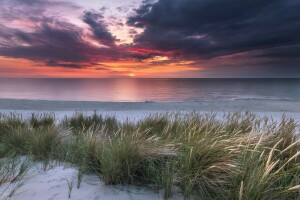 nuvens, Relva, panorama, natureza, Robert Kropacz, areia, mar, costa