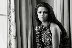 2015, actress, black and white, brunette, curtains, dress, hairstyle, it