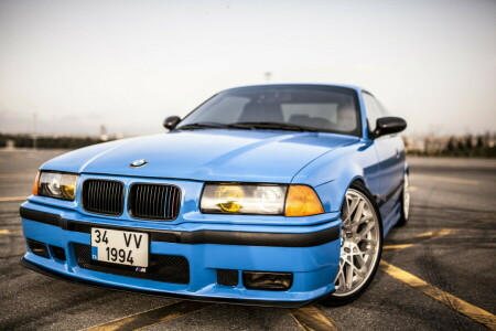 3-serie, blauw, BMW, E36, ouderwets, rood, weg, Houding