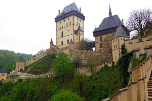 hrad, Česká republika, Karlštejn, krajina, fotografie, město