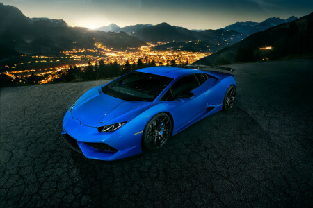 blu, Huracan, Hurakan, Lamborghini, luci, Novitec Torado