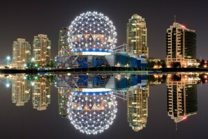 Canada, luci, notte, riflessione, Vancouver