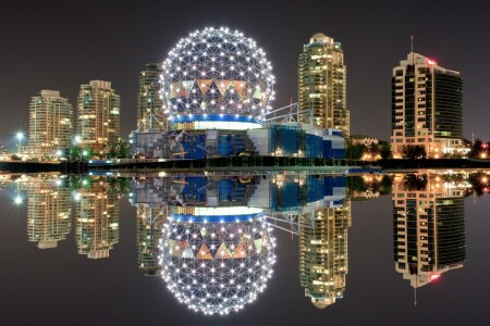 Canada, lumières, nuit, réflexion, Vancouver