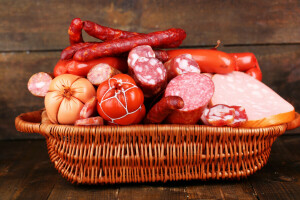 panier, nourriture, Produits carnés, photo, saucisse