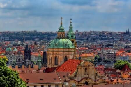 gebouw, Kerk, Tsjechië, Kleinere stad, Mala Strana, panorama, Praag, Sint-Niklaaskerk