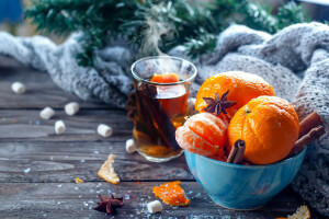 Christmas, cinnamon, comfort, heat, Merry, New Year, scarf, tangerines